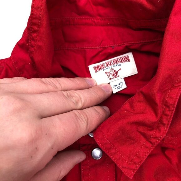 True Religion Button Up Shirt Long Sleeve West Shirt XXL Red - Picture 3 of 9